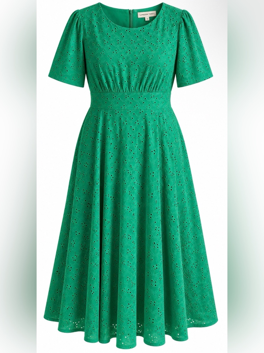 London Times Green Eyelet Midi Dress
